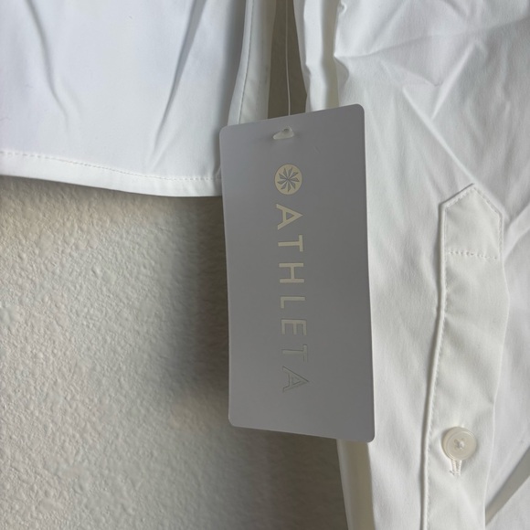 NWT Athleta Midday Cropped Poplin Shirt Bright White Crisp Collared Button-Down - Picture 7 of 12